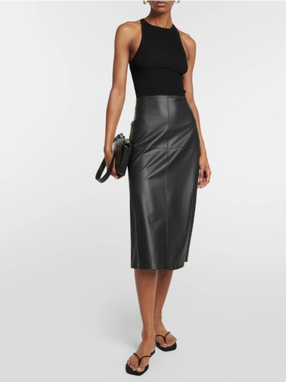 Max Mara Leisure Renata Black Faux Leather Midi Skirt Sz Large